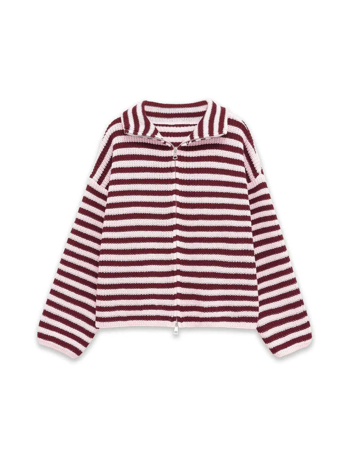 Kvinnors randig cardigan med bekväm huva och dragkedja Mirla-Eva Jonsson