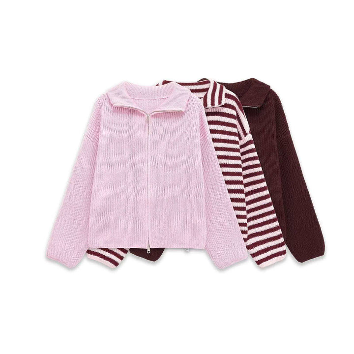 Kvinnors randig cardigan med bekväm huva och dragkedja Mirla-Eva Jonsson