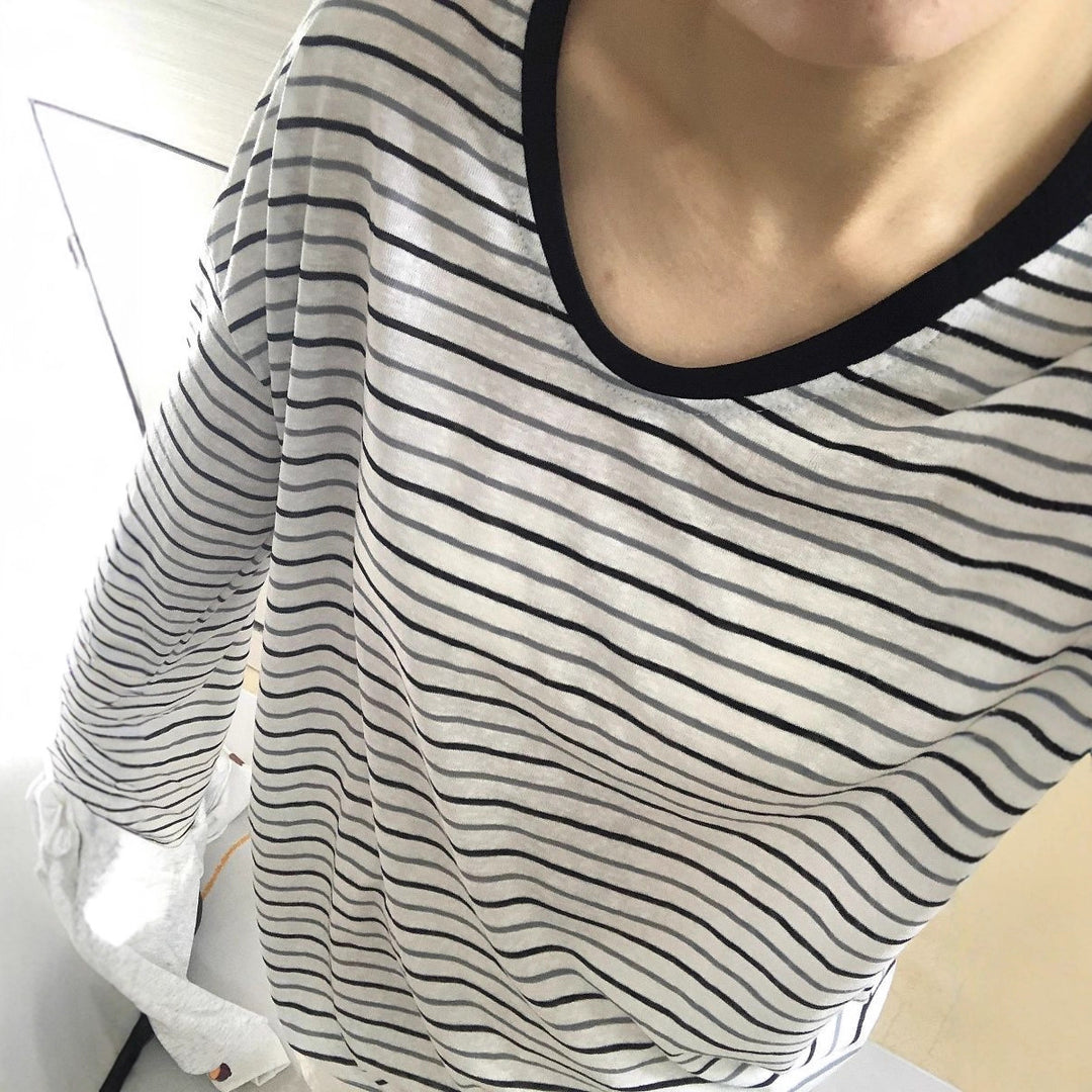 Kvinnors randig oversized långärmad skjorta med vida ärmar Mirla-Eva Jonsson