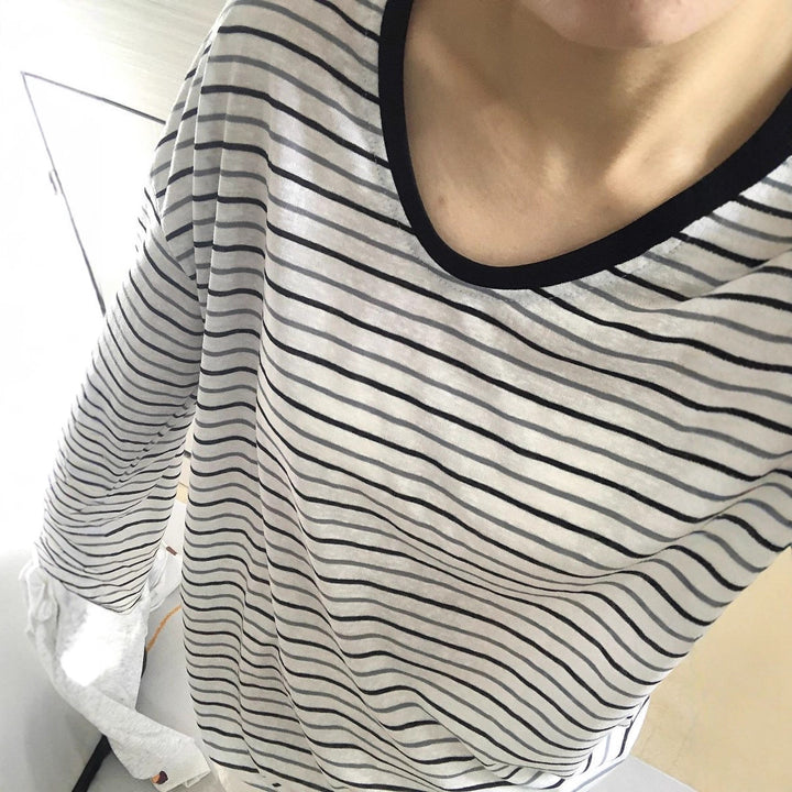 Kvinnors randig oversized långärmad skjorta med vida ärmar Mirla-Eva Jonsson