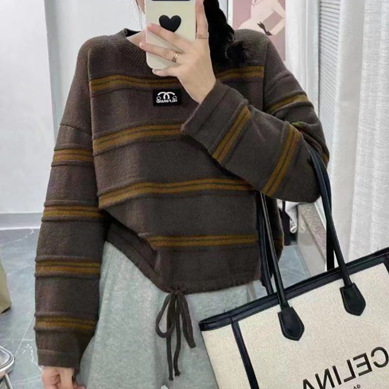 Kvinnors randig tröja med snygg dragsko och avslappnad oversized passform-Eva Jonsson