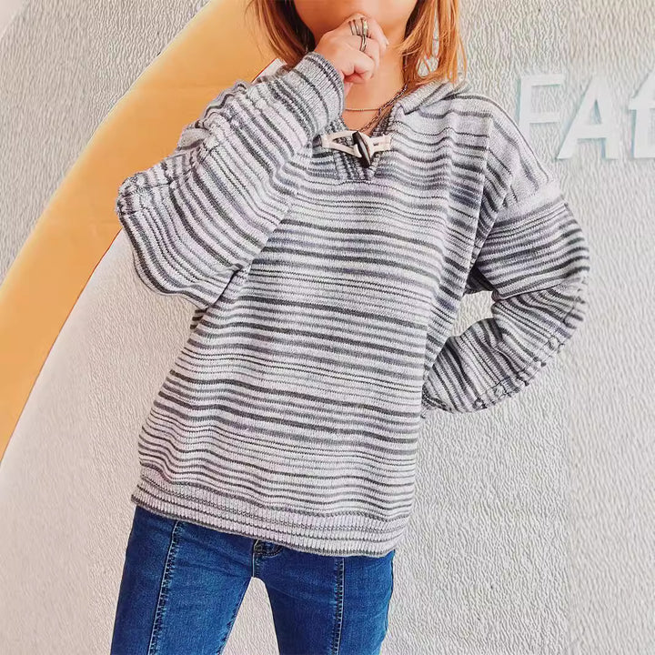 Kvinnors randiga hoodie med vida ärmar och dragsko Mirla-Eva Jonsson