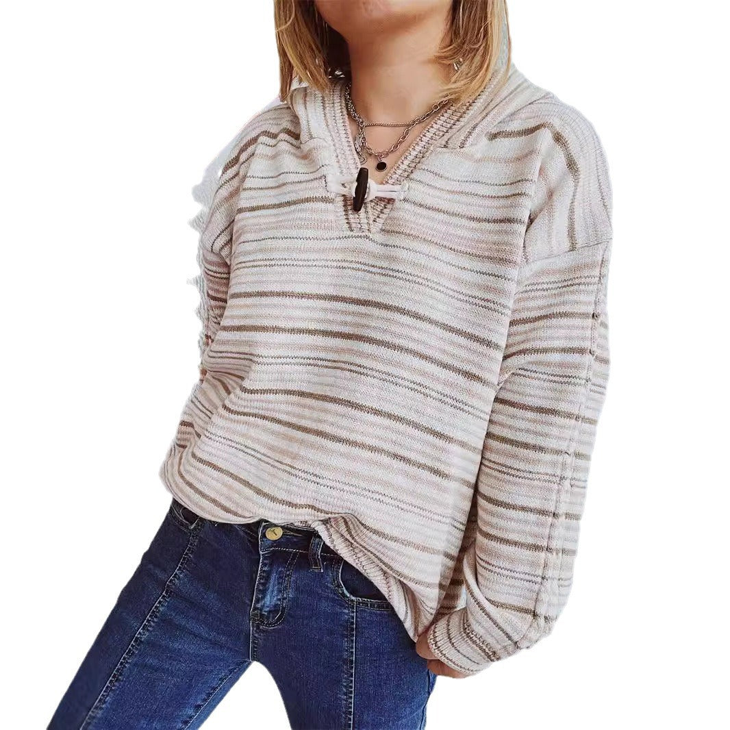 Kvinnors randiga hoodie med vida ärmar och dragsko Mirla-Eva Jonsson
