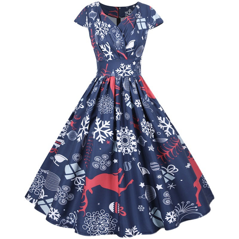 Kvinnors retro juldress med utsvängd kjol och fantasifullt tryck Mirla-Eva Jonsson