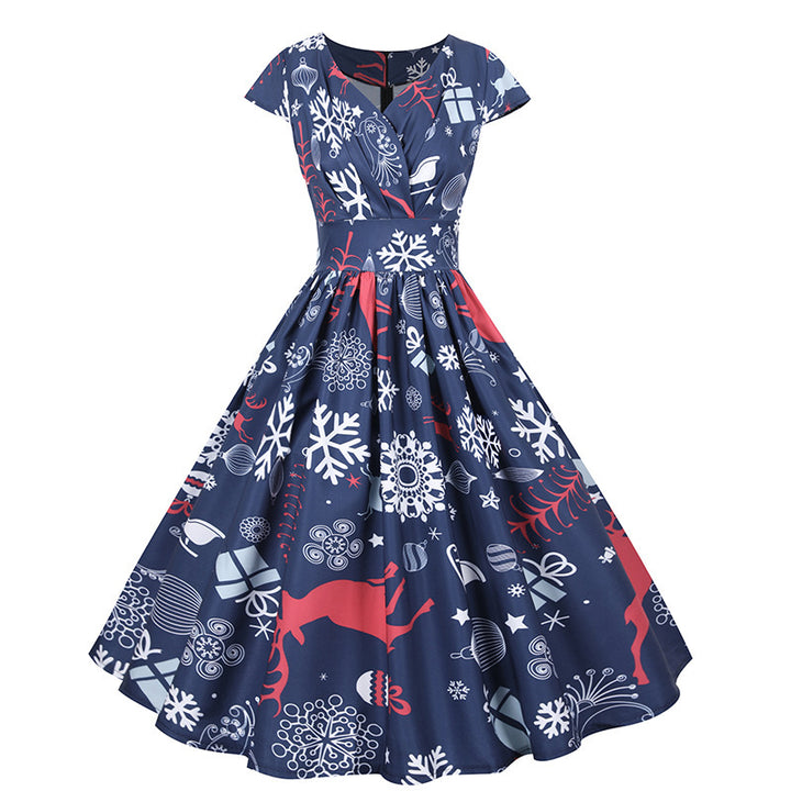 Kvinnors retro juldress med utsvängd kjol och fantasifullt tryck Mirla-Eva Jonsson