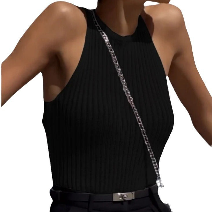 Kvinnors ribbad crop-top med högskuren halsringning Mirla-Eva Jonsson