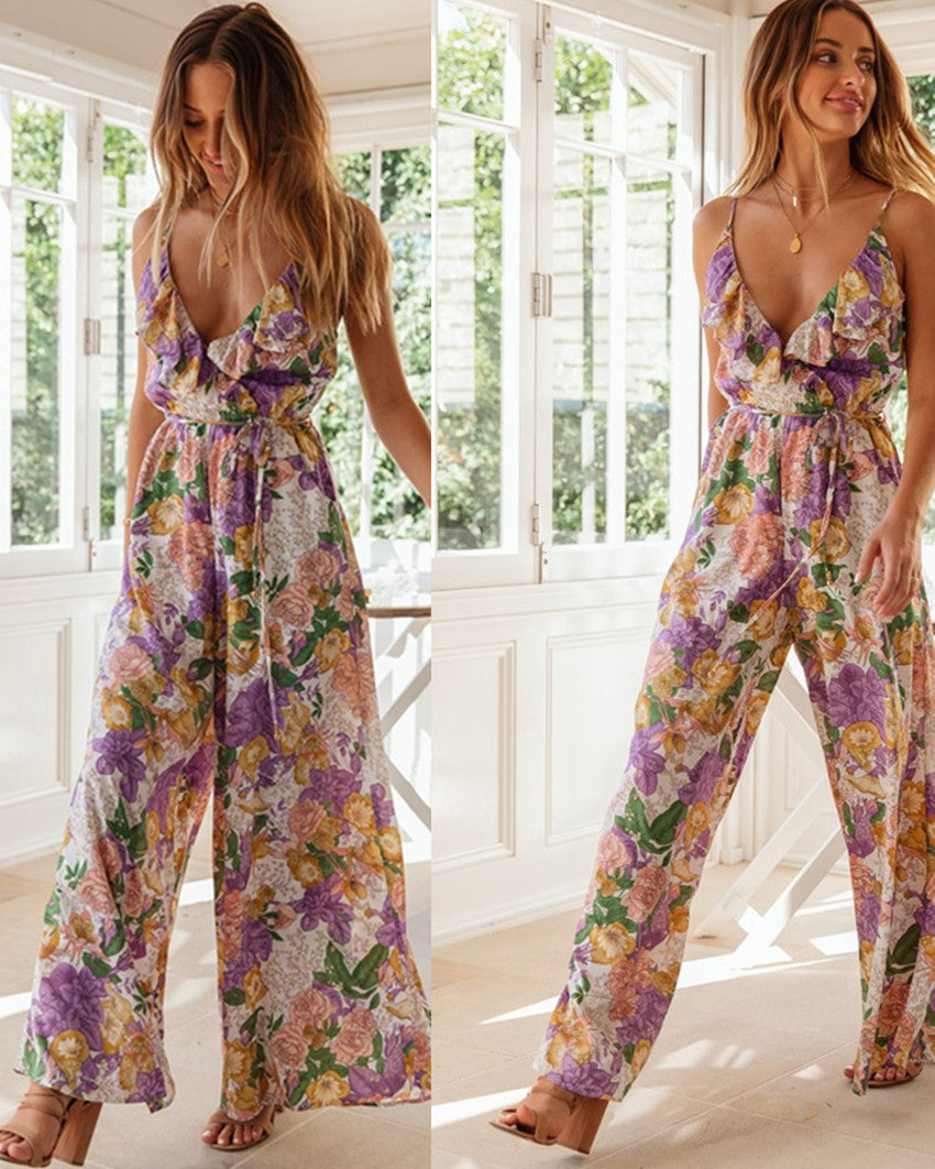 Kvinnors romantiska jumpsuit med flödande skärning och djup V-hals Mirla-Eva Jonsson