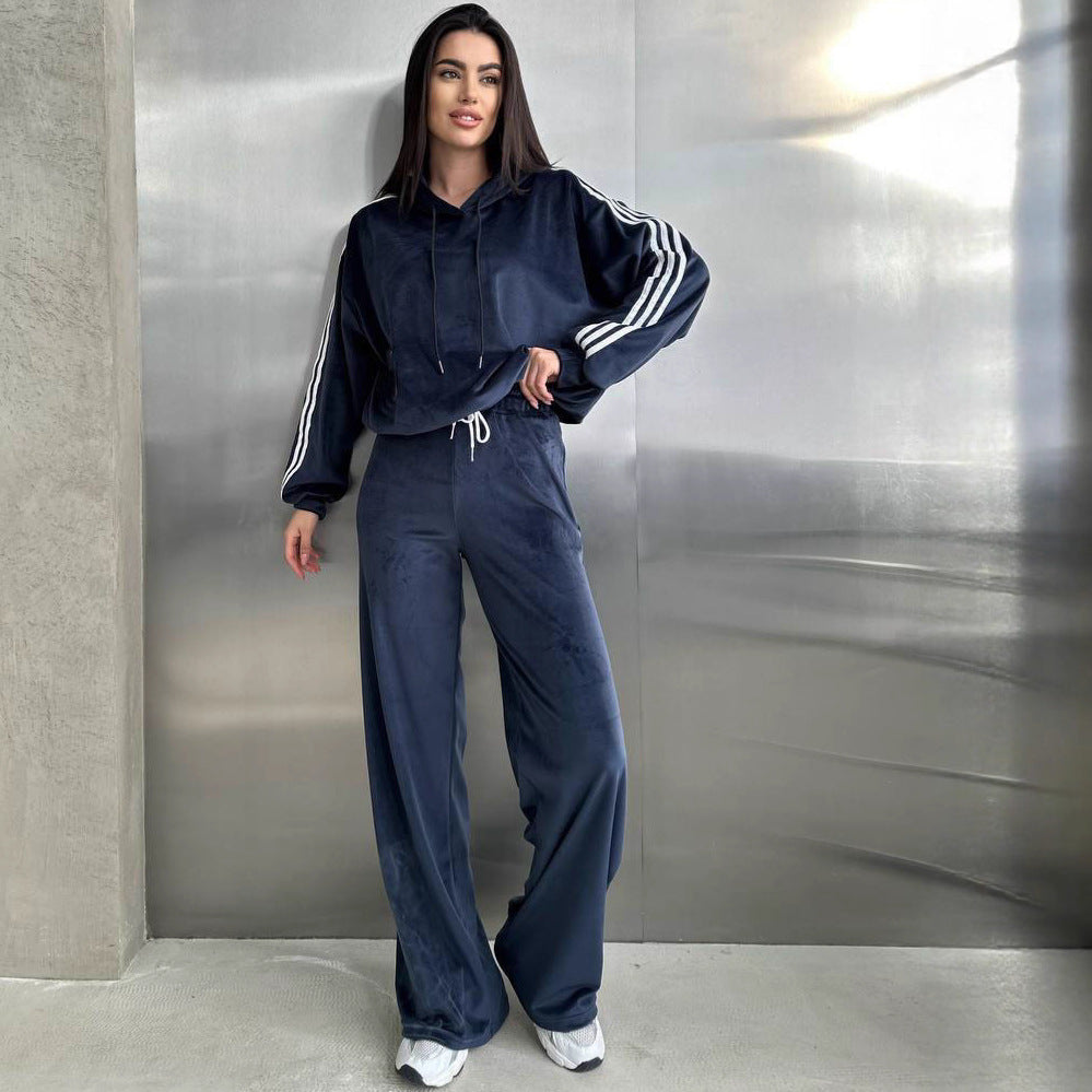 Kvinnors sammetshuvtröja och vida byxor set-Eva Jonsson