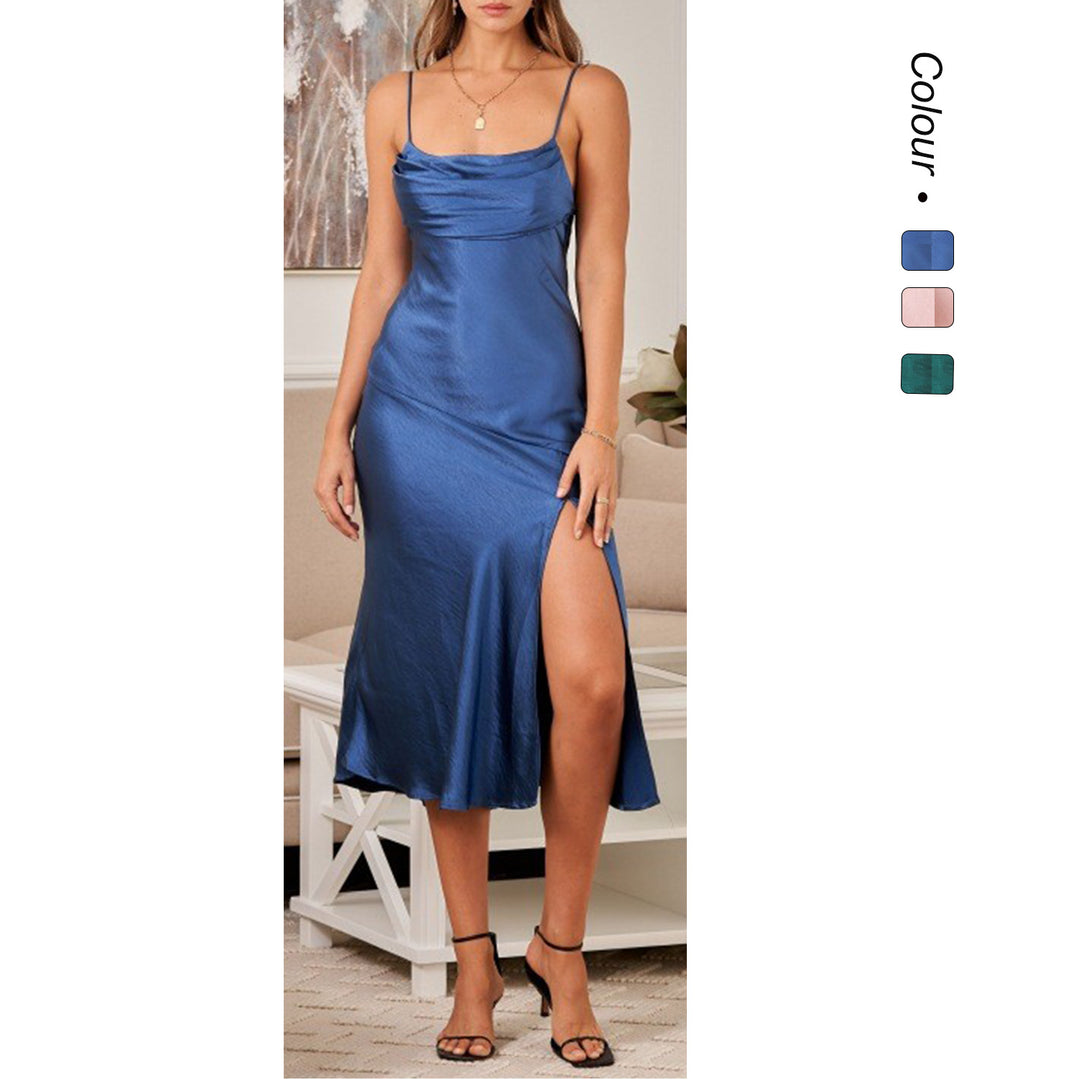 Kvinnors satin maxikjol med elegant slits och justerbara band Mirla-Eva Jonsson