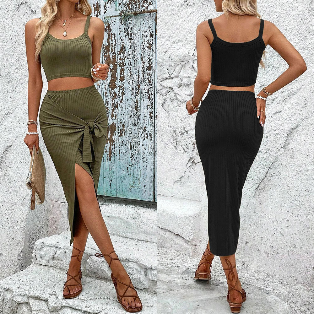 Kvinnors set med crop top och knytkjol med knutdesign Mirla-Eva Jonsson
