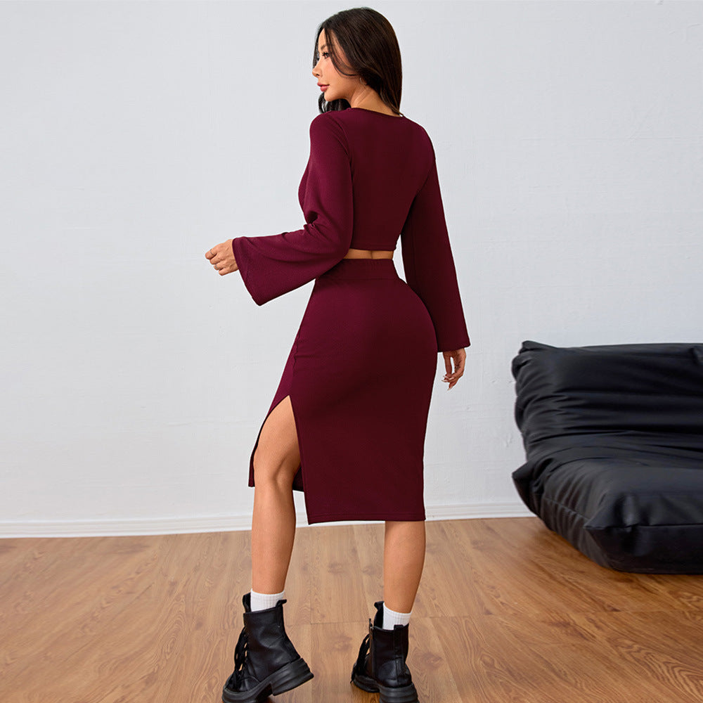 Kvinnors set med lätt crop top och figurnära midi kjol Mirla-Eva Jonsson
