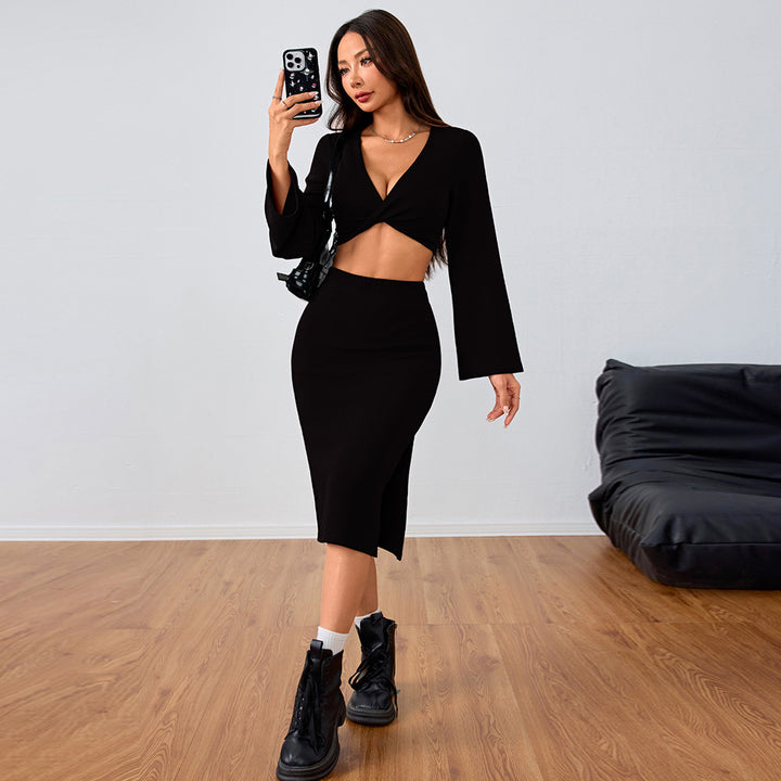 Kvinnors set med lätt crop top och figurnära midi kjol Mirla-Eva Jonsson