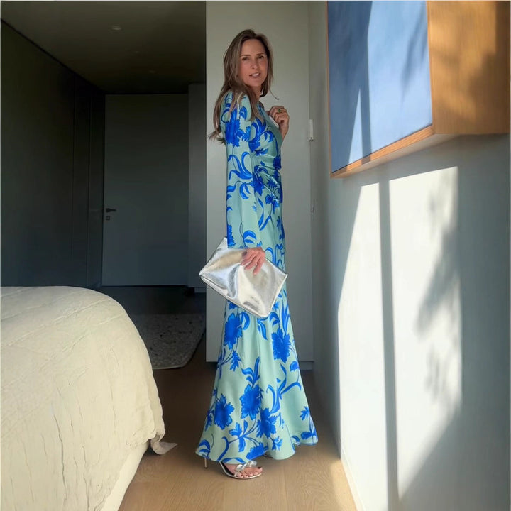 Kvinnors sheath-klänning med asymmetrisk skärning och blommönster Mirla-Eva Jonsson