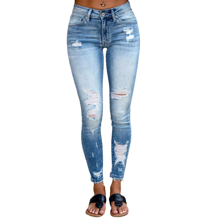 Kvinnors skinny jeans i trendig förstörd look med hög midja och fransad fåll-Eva Jonsson