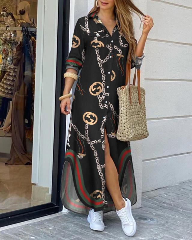 Kvinnors skjortklänning med elegant mönster och sidoflikar Mirla-Eva Jonsson