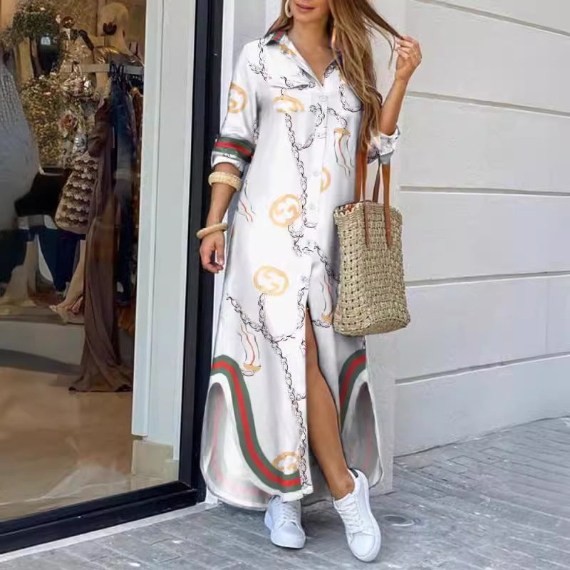 Kvinnors skjortklänning med elegant mönster och sidoflikar Mirla-Eva Jonsson