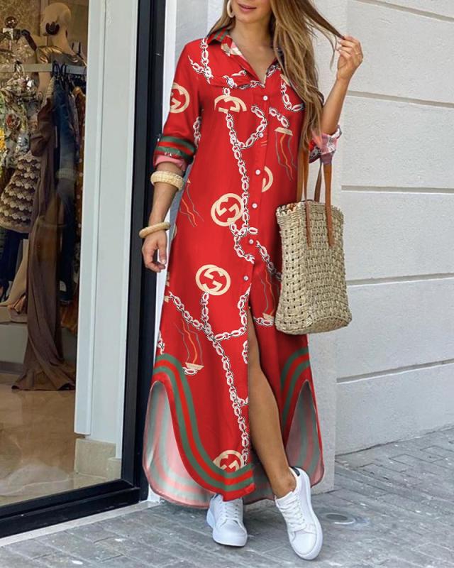 Kvinnors skjortklänning med elegant mönster och sidoflikar Mirla-Eva Jonsson