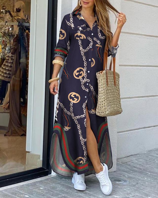 Kvinnors skjortklänning med elegant mönster och sidoflikar Mirla-Eva Jonsson
