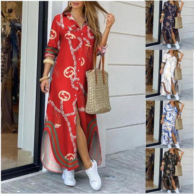 Kvinnors skjortklänning med elegant mönster och sidoflikar Mirla-Eva Jonsson