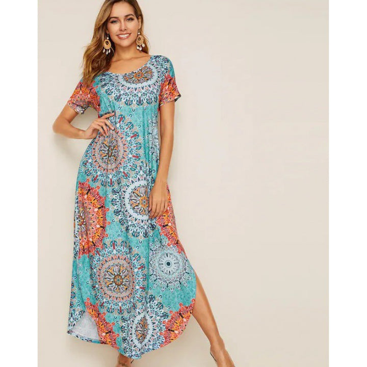 Kvinnors sommar A-linje klänning med färgglad mandala design Mirla-Eva Jonsson