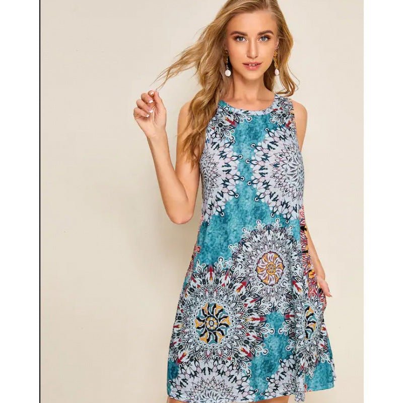 Kvinnors sommar A-linje klänning med färgglad mandala design Mirla-Eva Jonsson