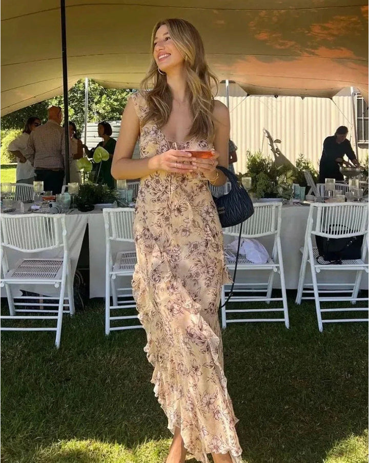 Kvinnors sommarklänning maxi med blommönster Mirla-Eva Jonsson