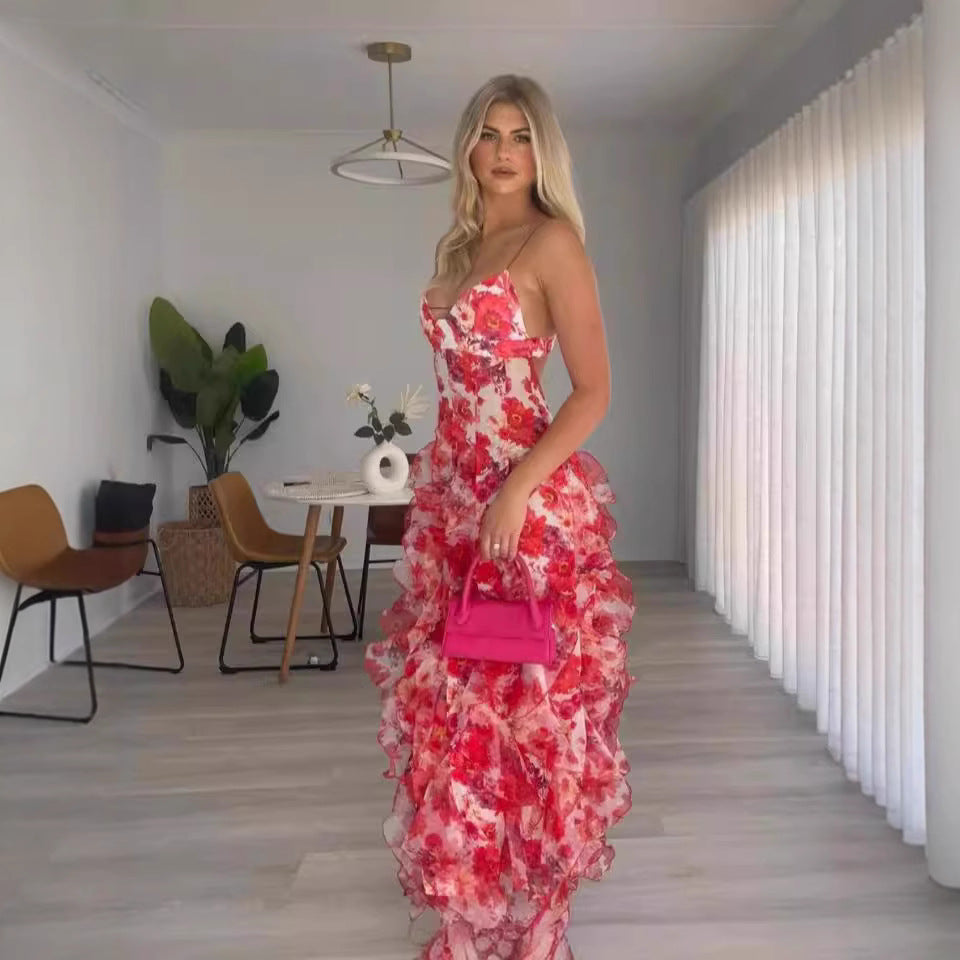 Kvinnors sommarklänning maxi med blommönster Mirla-Eva Jonsson