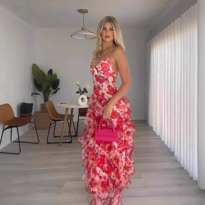 Kvinnors sommarklänning maxi med blommönster Mirla-Eva Jonsson