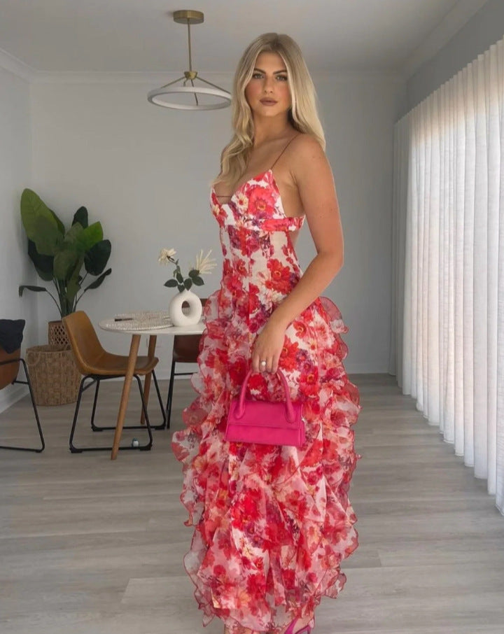 Kvinnors sommarklänning maxi med blommönster Mirla-Eva Jonsson