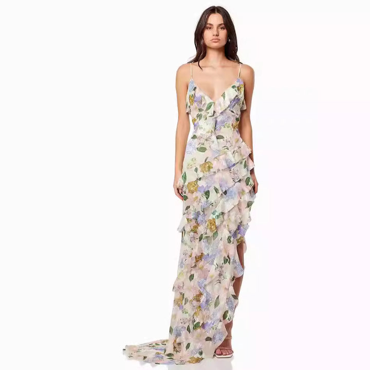 Kvinnors sommarklänning maxi med blommönster Mirla-Eva Jonsson