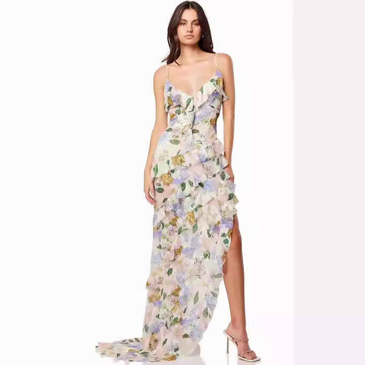 Kvinnors sommarklänning maxi med blommönster Mirla-Eva Jonsson
