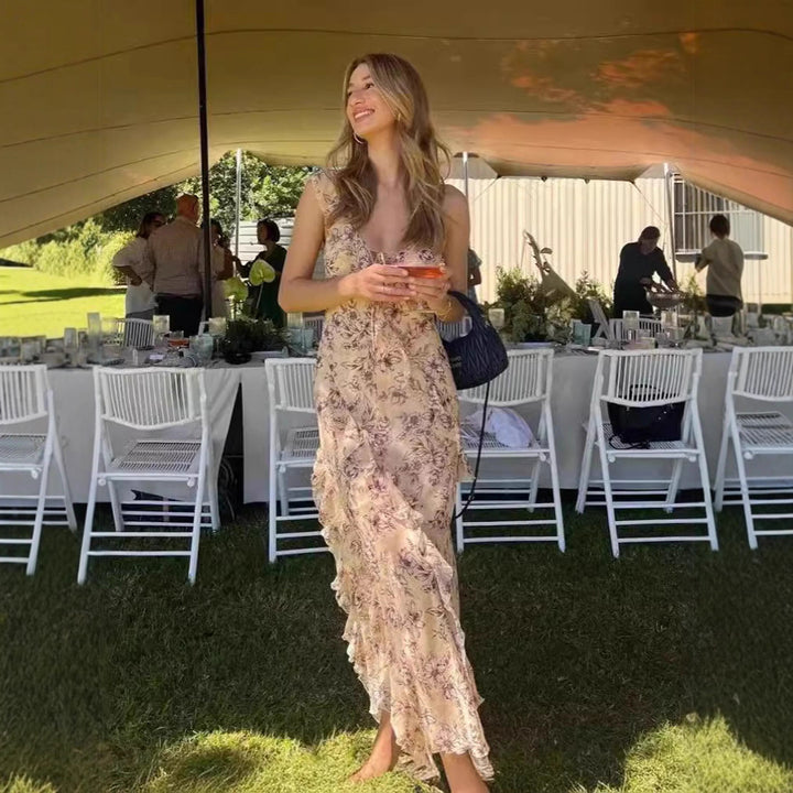 Kvinnors sommarklänning maxi med blommönster Mirla-Eva Jonsson