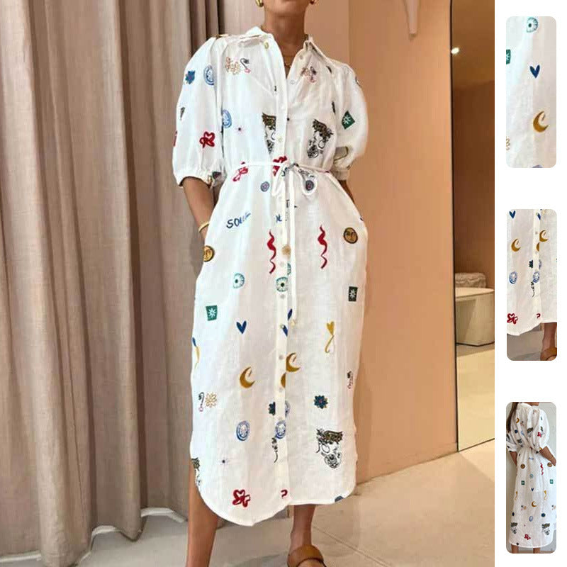 Kvinnors sommarklänning med färgglad broderidesign Mirla-Eva Jonsson