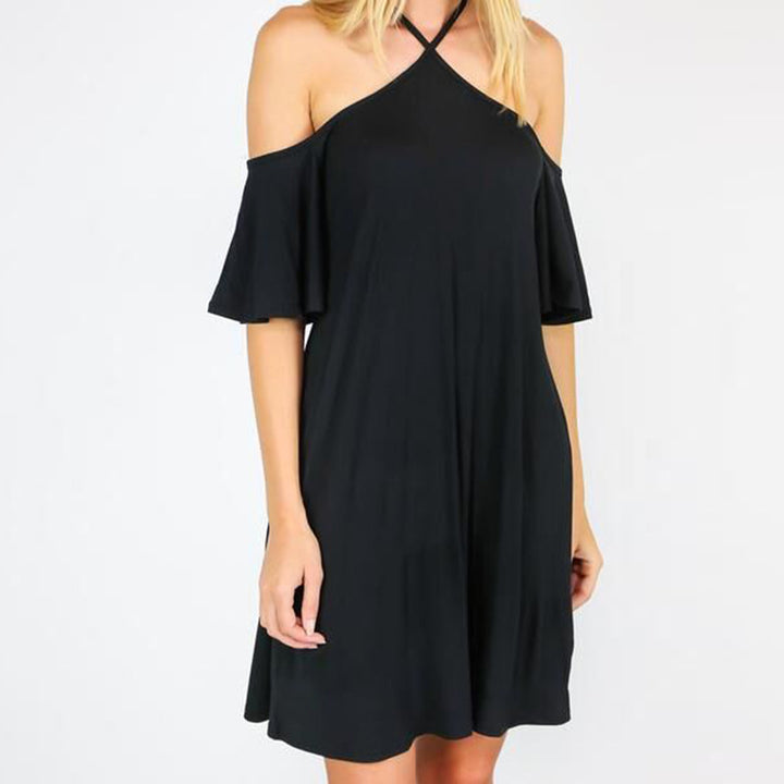 Kvinnors sommarklänning med off-shoulder-look och flödande skärning-Eva Jonsson