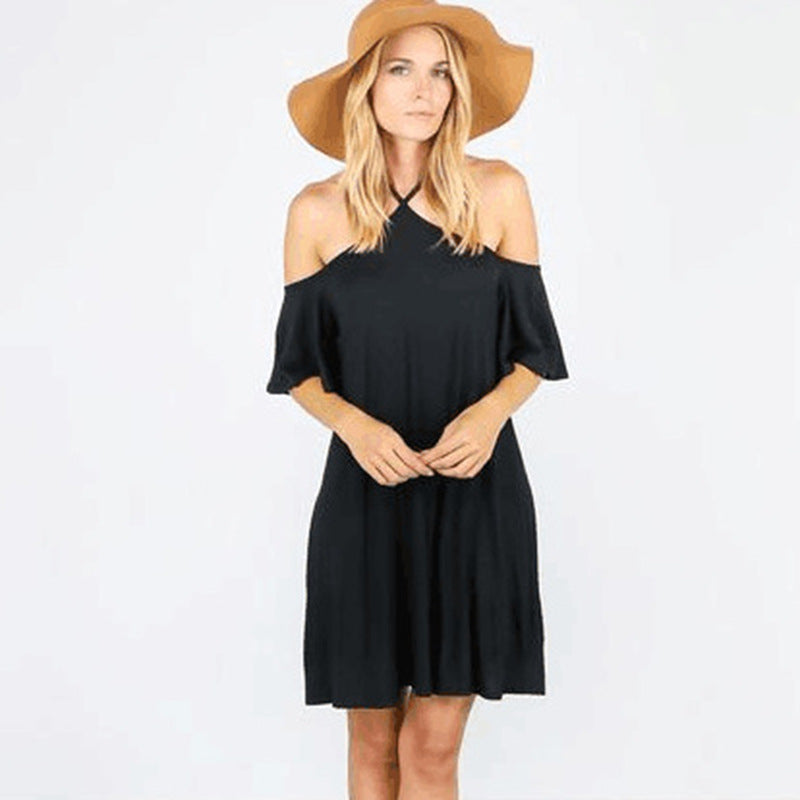 Kvinnors sommarklänning med off-shoulder-look och flödande skärning-Eva Jonsson