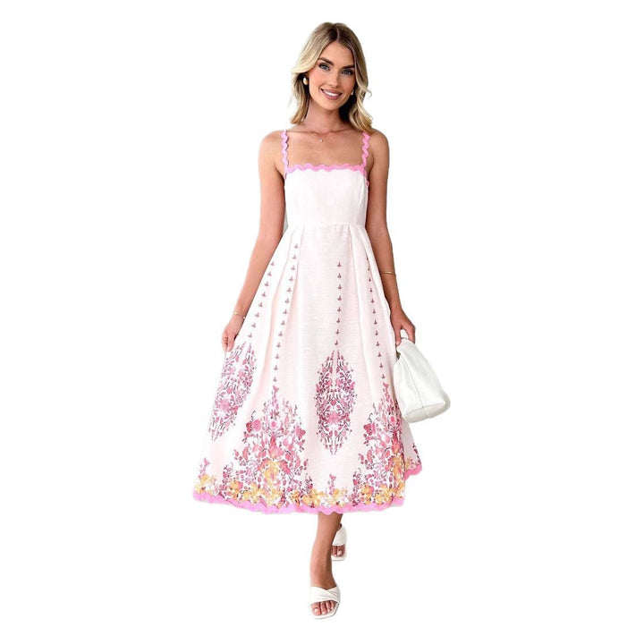 Kvinnors sommarmaxi klänning med blommönster och volangslut Mirla-Eva Jonsson
