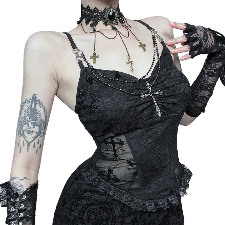 Kvinnors spets cami med elegant choker och förförisk transparens Mirla-Eva Jonsson