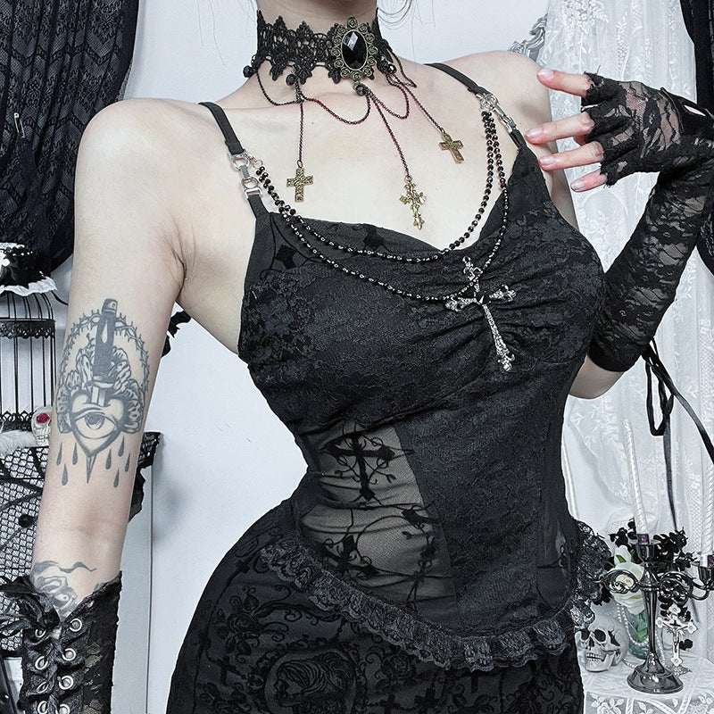 Kvinnors spets cami med elegant choker och förförisk transparens Mirla-Eva Jonsson