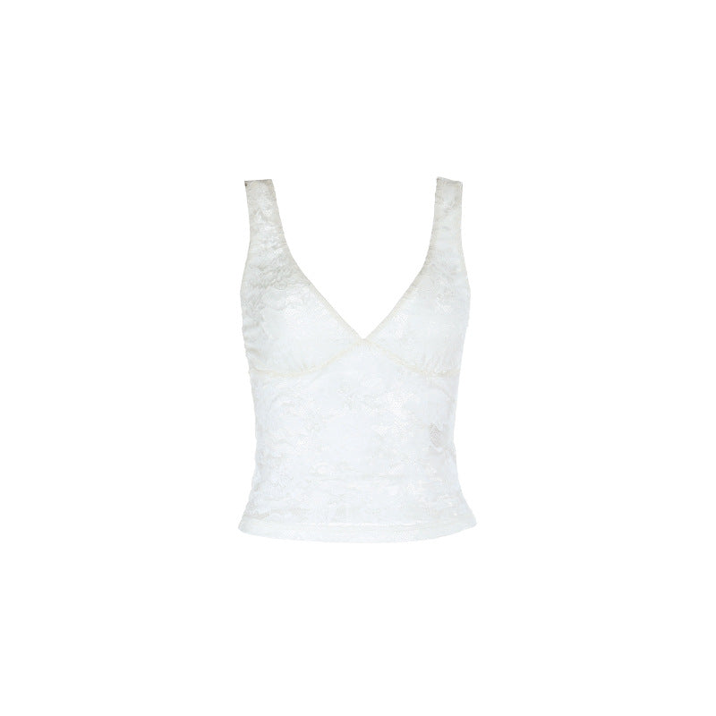 Kvinnors spets camisole med djup V-hals och tät passform-Eva Jonsson