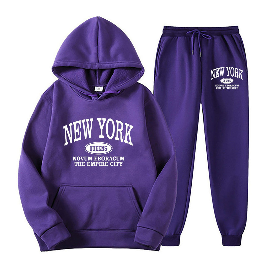 Kvinnors sportig hoodie-set med stor New York-tryck Mirla-Eva Jonsson