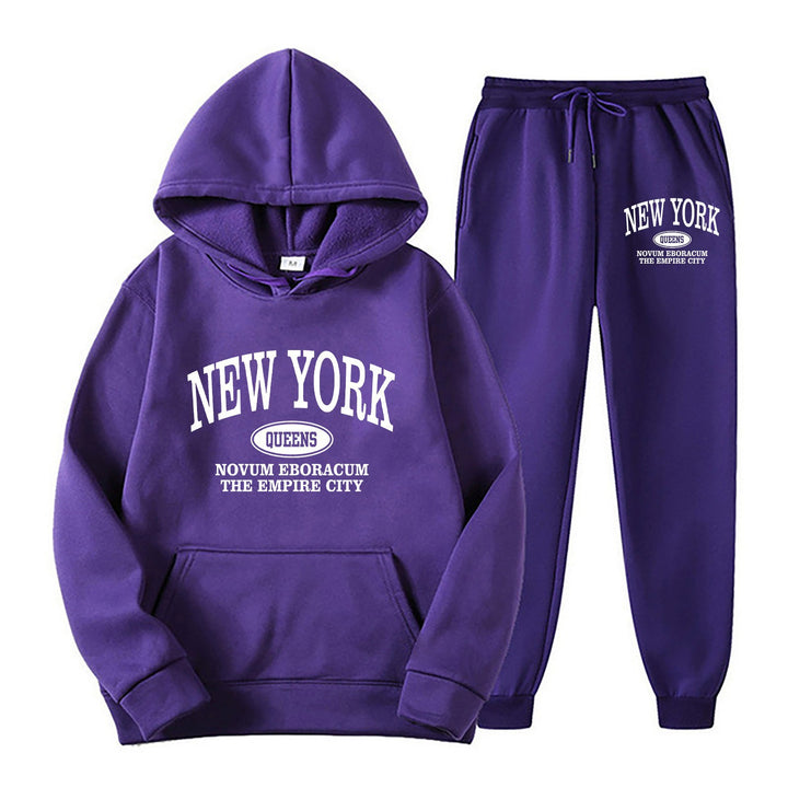 Kvinnors sportig hoodie-set med stor New York-tryck Mirla-Eva Jonsson