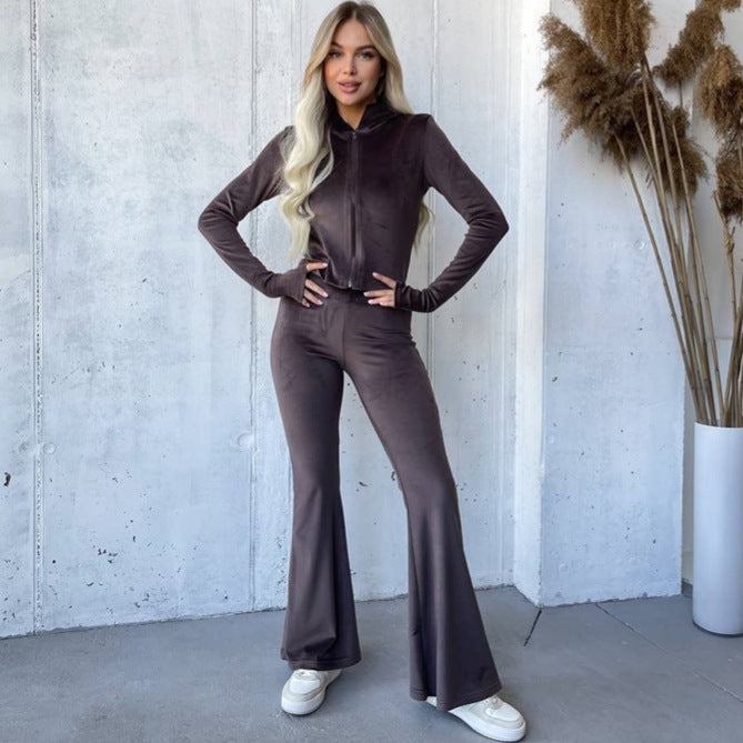 Kvinnors sportiga fleece-dräkt med dragkedja och bekväma långa ärmar Mirla-Eva Jonsson