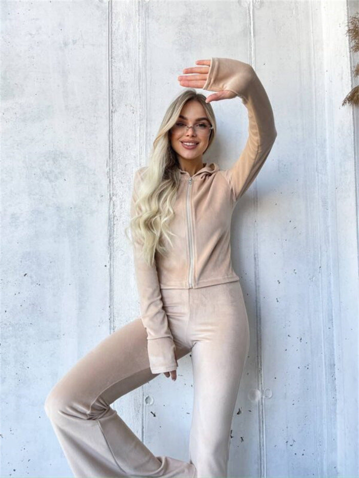 Kvinnors sportiga fleece-dräkt med dragkedja och bekväma långa ärmar Mirla-Eva Jonsson