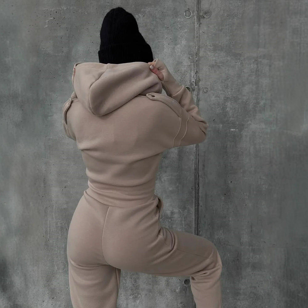 Kvinnors sportiga fleece jumpsuit med dragkedja och hög krage Mirla-Eva Jonsson
