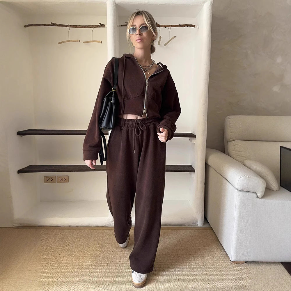 Kvinnors sportiga fleece lounge set med huva och justerbar midja Mirla-Eva Jonsson