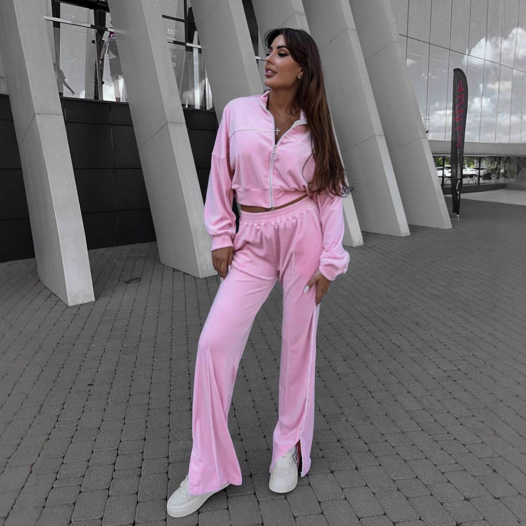 Kvinnors sportiga fleece loungewear-set med kortad jacka och bekväma byxor Chic & Style-Eva Jonsson