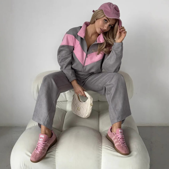 Kvinnors sportiga fleece-set med hög krage, dragkedja och lös passform Mirla-Eva Jonsson