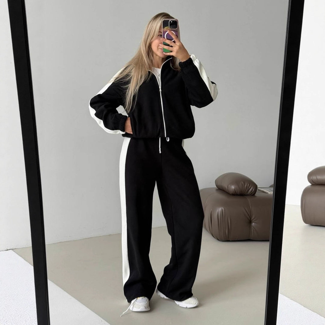Kvinnors sportiga fleece-träningsoverall med hög krage och sidosträck Mirla-Eva Jonsson