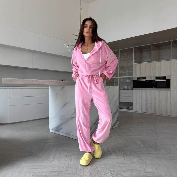 Kvinnors sportiga fritidsset i mjuk fleece med hög midja och lös passform Mirla-Eva Jonsson