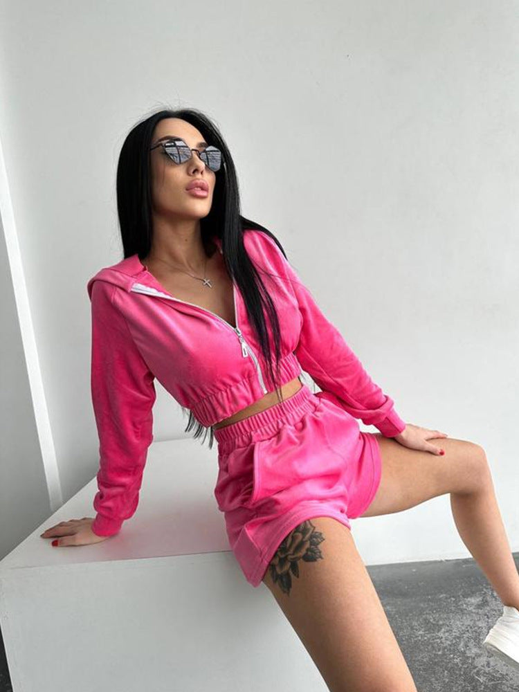Kvinnors sportiga hoodie- och shorts-set med elastisk midja och hög komfort Mirla-Eva Jonsson